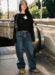 front view of model wearing Princess Polly Carianne Jeans Dark Wash High Waisted 