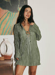 product Princess Polly Crew Neck  Malop Long Sleeve Mini Dress Sage