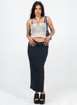 Front view of model wearing  front Abigail Midi Skirt Black Petite Princess Polly  Maxi 