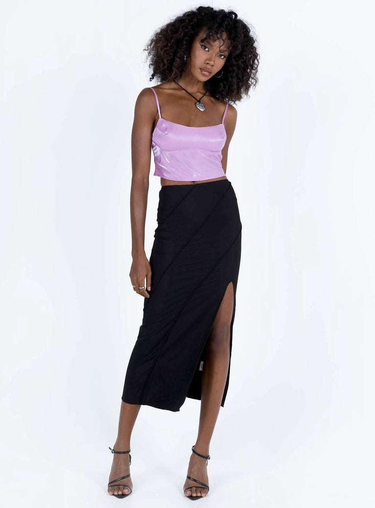 Front view of model wearing  front Erika Midi Skirt Black Princess Polly  Midi Skirts 