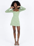 product Princess Polly Square Neck  Dyer Sheer Sleeve Mini Dress Green Floral