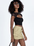 Front view of model wearing  front Goodburn Mini Skirt Beige Princess Polly  Mini Skirts 