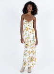 Front view of model wearing  front Princess Polly Crew Neck  Lingarna Maxi Dress White / Yellow