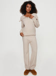 front view of model wearing Princess Polly Umanzor Pants Beige High Waisted Pants 