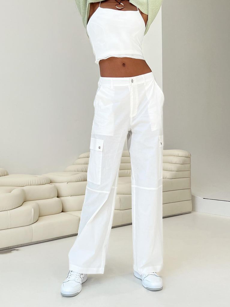 product Princess Polly High Waisted Pants High Waisted Pants High Waisted Pants  Toscan Cargo Pants White