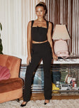 front view of model wearing Princess Polly Tovah Mid Rise Pants Black High Waisted Pants 