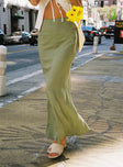   side view of model wearing Princess Polly Sophia Maxi Skirt Green Maxi 