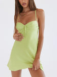 Front view of model wearing  front Princess Polly Sweetheart Neckline Sweetheart Neckline  Glendon Mini Dress Green