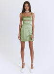 Front view of model wearing  front Princess Polly High Neck  Matcha Mini Dress Green