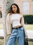 Front view of model wearing  front Burke Cardigan Cream Princess Polly  Cropped 