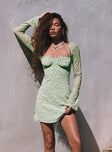 product Princess Polly Square Neck  Dyer Sheer Sleeve Mini Dress Green Floral