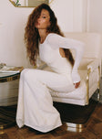 Front view of model wearing  front Princess Polly Cowl Neck  Snyder Sheer Maxi Dress Cream