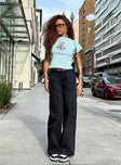 Front view of model wearing  front Princess Polly Three Fourth Sleeves Crew Neck  Guns N' Roses Angel Tee Blue