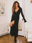 Front view of model wearing  front Princess Polly High Neck  Rosalia Maxi Dress Black