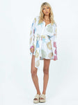 Front view of model wearing  front Princess Polly Crew Neck  Sea Life Shirt Dress Multi