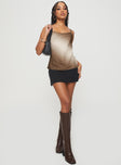 side view of model wearing Princess Polly Lisitie Top Brown Sleeveless Square Neck 