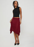   side view of model wearing Princess Polly Leysa Midi Skirt Red Midi Skirts 