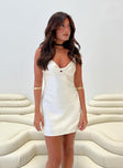 Front view of model wearing  front Princess Polly Scoop Neck  Marilyn Mini Dress Champagne Petite