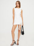 Front view of model wearing  front Princess Polly High Neck  Petrelli Open Back Mini Dress White