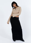 Beige long sleeve top Ribbed knit material  Off the shoulder design  Flared sleeves Good stretch 