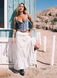   front view of model wearing Princess Polly Miriah Maxi Skirt White Low Impact Maxi 