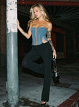 back view of model wearing Princess Polly Eden Lace Up Corset Denim Mid Wash Sleeveless straight 