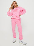 product Princess Polly High Waisted Pants  Princess Polly Track Pants Squiggle Text Watermelon Pink / Rose