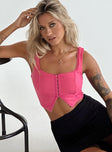 Front view of model wearing  front Princess Polly Sleeveless Square Neck  Bryleigh Top Pink