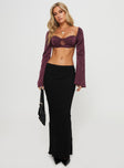 front view of model wearing Princess Polly Passionate Micro Crop Top Purple Full Sleeves Sweetheart 