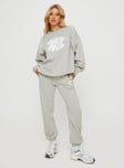 product Princess Polly  Princess Polly Track Pants Bubble Text Grey / Cloud White