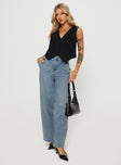 front view of model wearing Princess Polly Jewelz Wide Leg Jeans Light Wash Mid Rise 