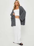 front view of model wearing Princess Polly Paisleigh Cable Knit Cardigan Charcoal Long 