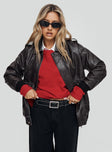 Faux leather jacket  Oversized fit, button & zip fastening at front, classic collar, four hip pockets, elasticated hem & cuffs Non-stretch material, fully lined 