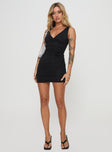 front view of model wearing Princess Polly Nilsson Mini Dress Black V-Neck 