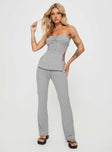 front view of model wearing Princess Polly Laurenita Pants Grey Mid Rise 