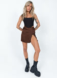   front view of model wearing Princess Polly The Smith Mini Skirt Brown Mini Skirts 