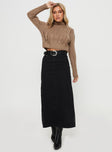   front view of model wearing Princess Polly Whessler Split Back Denim Midi Skirt Black Midi Skirts 