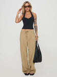 front view of model wearing Princess Polly Slouched Tie Up Pant Latte Low Rise Pants 