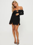 front view of model wearing Princess Polly Mollins Long Sleeve Mini Dress Black Straight Neck 