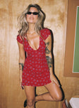 side view of model wearing Princess Polly Cannelloni Mini Dress Red Plunger 