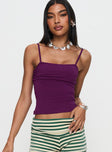 front view of model wearing Princess Polly Race My Mind Top Purple Sleeveless Square Neck 