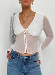 Front view of model wearing  front Princess Polly Full Sleeves Scoop Neck  Bardo Long Sleeve Top White