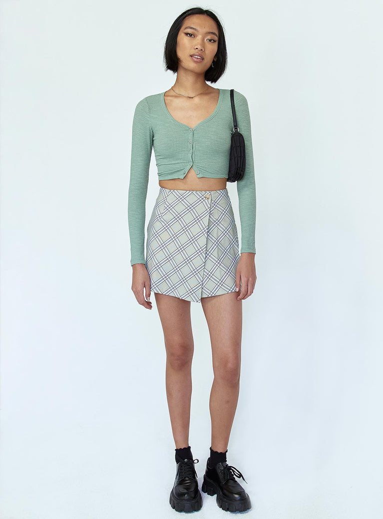   front view of model wearing Princess Polly Ailisha Mini Skirt Green 