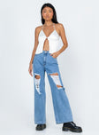 front view of model wearing Princess Polly Laguna Wide Leg Denim Jeans High Waisted 