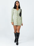 front view of model wearing Princess Polly Danyon Mini Dress Green V-Neck 