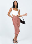   front view of model wearing Princess Polly Seylena Midi Skirt Brown 