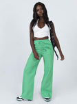 front view of model wearing Princess Polly Aubrie Wide Leg Pants Green 