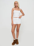 front view of model wearing Princess Polly Halia Pointelle Short White High Waisted Shorts 