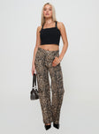 front view of model wearing Princess Polly Pezzi Straight Leg Jeans Leopard High Waisted 