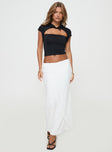   side view of model wearing Princess Polly Ring Her Up Lace Wrap Maxi Skirt White Maxi 